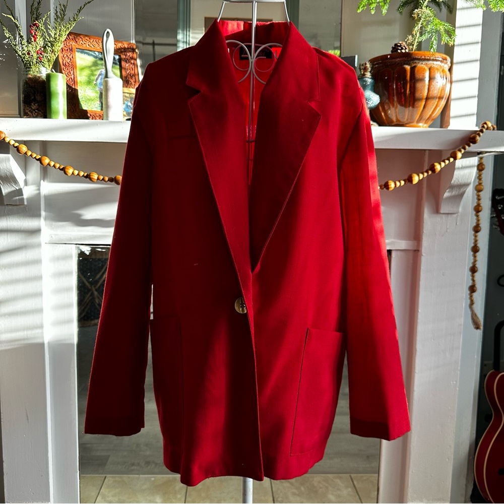 Vintage Requirement’s Petites Red Blazer 1 Button 2 Pockets Sz 10